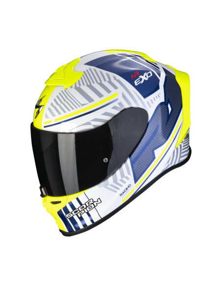 SCORPION EXO-R1 EVO AIR VICTORY YELLOW/WHITE SPORTINIS/UŽDARAS MOTO ŠALMAS