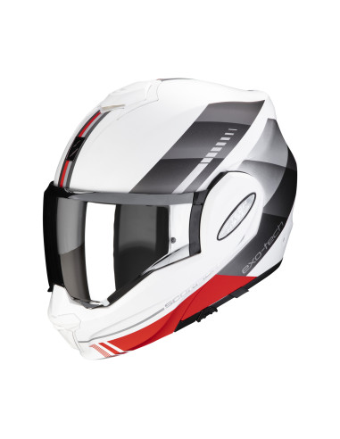 SCORPION EXO-TECH EVO GENRE WHITE/RED FLIP-UP MOTO ŠALMAS