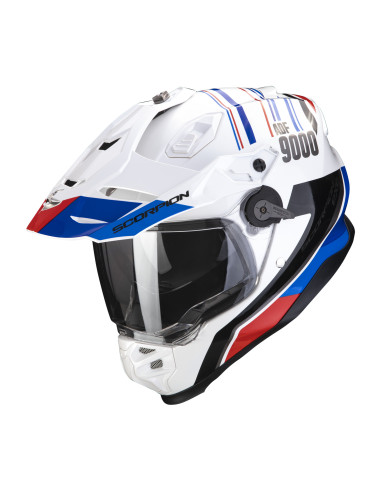 SCORPION ADF-9000 AIR DESERT WHITE/BLUE/RED ADVENTURE MOTO ŠALMAS