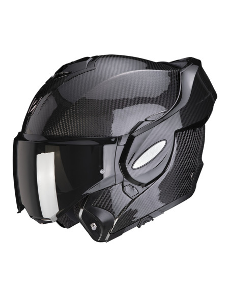 SCORPION EXO-TECH EVO CARBON GLOSSY BLACK FLIP-UP MOTORCYCLE HELMET