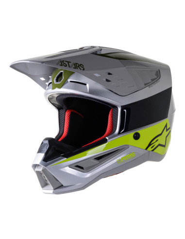 ALPINESTARS S-M5 SILVER/FLUO YELLOW/MILITARY GREEN KROSINIS MOTO ŠALMAS