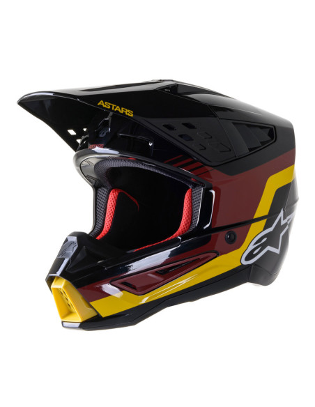 ALPINESTARS S-M5 VENTURE BLACK/BURGUNDY/YELLOW GLOSSY KROSINIS MOTO ŠALMAS