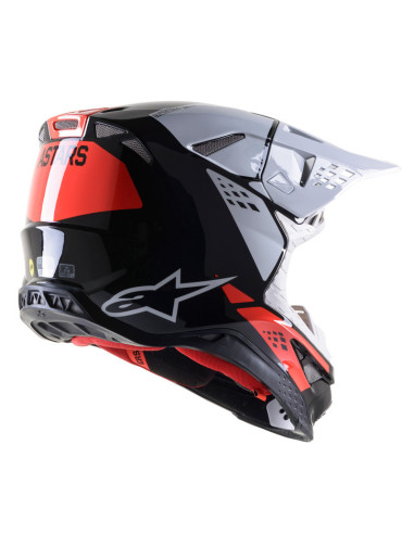 ALPINESTARS МОТОШЛЕМ SUPERTECH S-M8 FACTORY BLACK/WHITE/FLUO RED GLOSSY CROSS