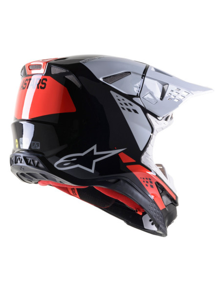 ALPINESTARS МОТОШЛЕМ SUPERTECH S-M8 FACTORY BLACK/WHITE/FLUO RED GLOSSY CROSS