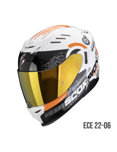 SCORPION EXO-520 EVO AIR TITAN WHITE/ORANGE SPORTINIS/UŽDARAS MOTO ŠALMAS