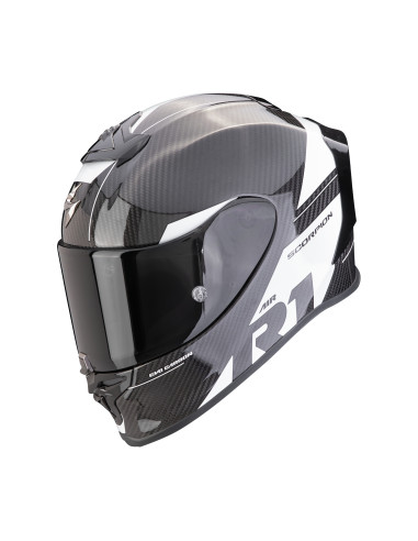 SCORPION EXO-R1 CARBON EVO AIR RALLY BLACK/WHITE SPORTINIS/UŽDARAS MOTO ŠALMAS