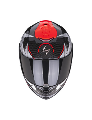 SCORPION EXO-1400 AIR CARBON ARANEA BLACK/RED SPORTINIS/UŽDARAS MOTO ŠALMAS