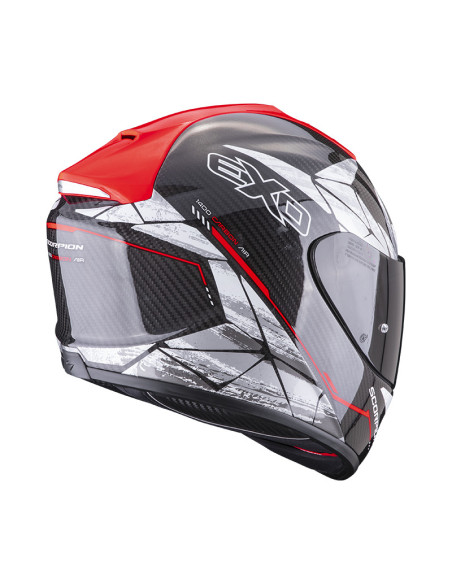SCORPION EXO-1400 AIR CARBON ARANEA BLACK/RED SPORTINIS/UŽDARAS MOTO ŠALMAS