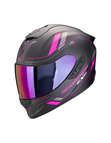 SCORPION EXO-1400 EVO II AIR CARBON MIRAGE MATT BLACK/PINK SPORTINIS/UŽDARAS MOTO ŠALMAS