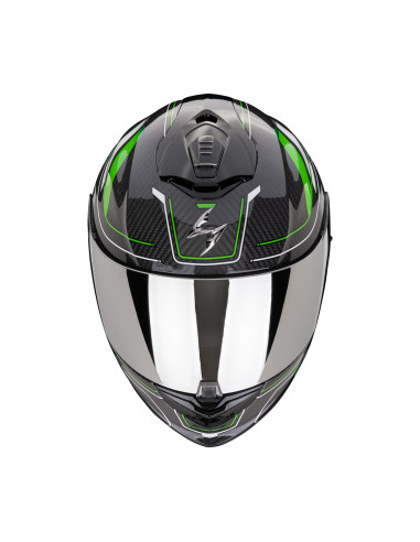 SCORPION EXO-1400 EVO II AIR CARBON MIRAGE BLACK/GREEN SPORTINIS/UŽDARAS MOTO ŠALMAS