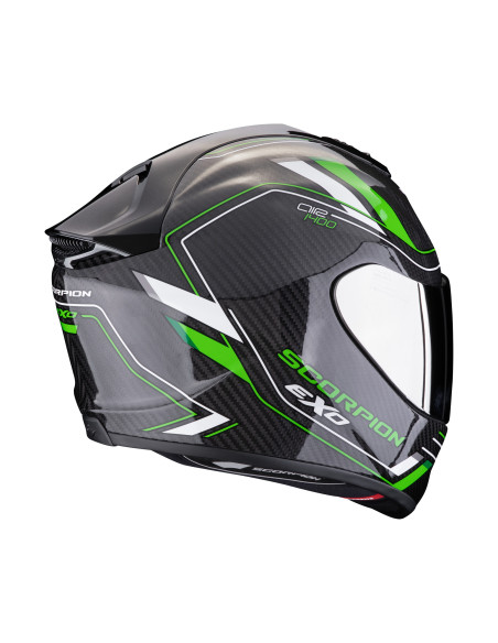 SCORPION EXO-1400 EVO II AIR CARBON MIRAGE BLACK/GREEN SPORTINIS/UŽDARAS MOTO ŠALMAS