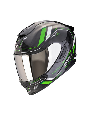 SCORPION EXO-1400 EVO II AIR CARBON MIRAGE BLACK/GREEN SPORTINIS/UŽDARAS MOTO ŠALMAS