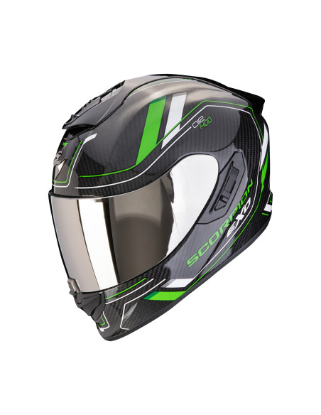 SCORPION EXO-1400 EVO II AIR CARBON MIRAGE BLACK/GREEN SPORTINIS/UŽDARAS MOTO ŠALMAS