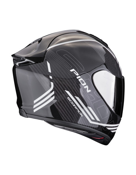 SCORPION EXO-1400 EVO II AIR CARBON REIKA BLACK/WHITE SPORTINIS/UŽDARAS MOTO ŠALMAS