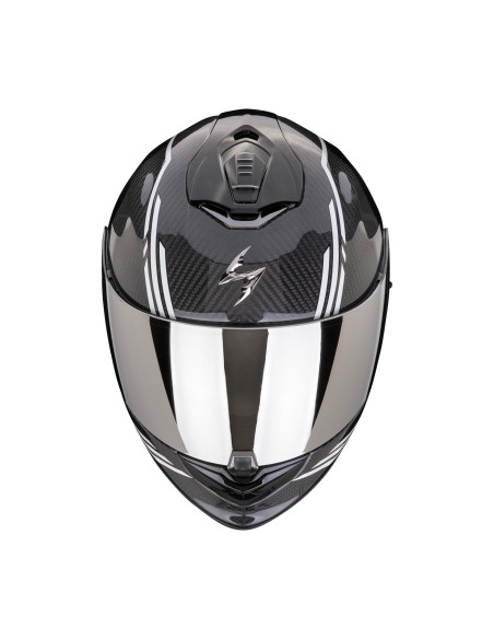 SCORPION EXO-1400 EVO II AIR CARBON REIKA BLACK/WHITE SPORTINIS/UŽDARAS MOTO ŠALMAS