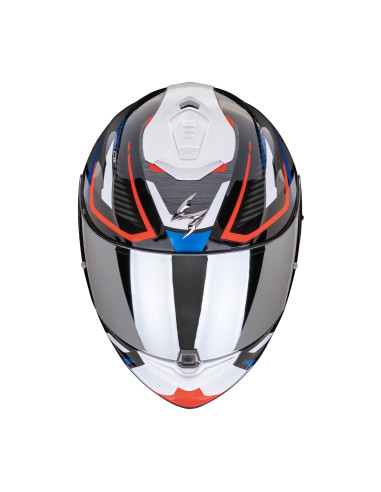 SCORPION EXO-1400 EVO II AIR ACCORD BLACK/BLUE WHITE SPORTINIS/UŽDARAS MOTO ŠALMAS