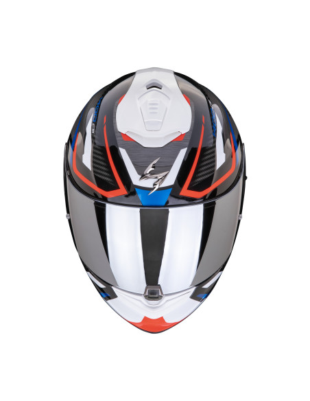 SCORPION EXO-1400 EVO II AIR ACCORD BLACK/BLUE WHITE SPORTINIS/UŽDARAS MOTO ŠALMAS