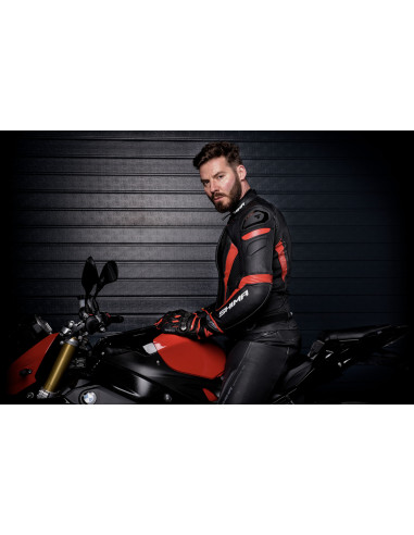 SHIMA CHASE RED LEATHER MOTO JACKET