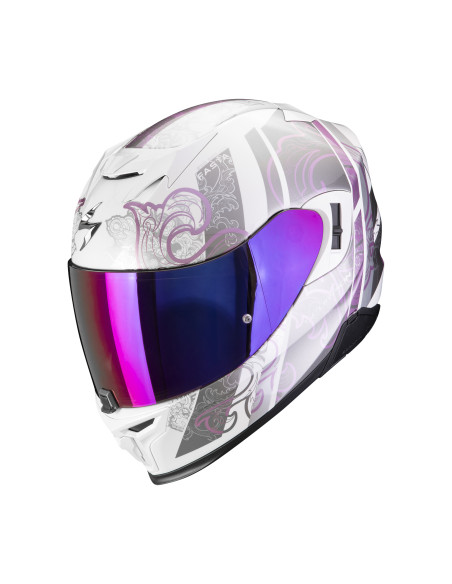 SCORPION EXO-520 EVO AIR FASTA WHITE/PURPLE SPORTINIS/UŽDARAS MOTO ŠALMAS