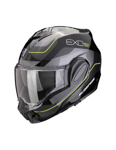 SCORPION EXO-TECH EVO PRO COMMUTA BLACK/SILVER/YELLOW FLIP-UP MOTO ŠALMAS