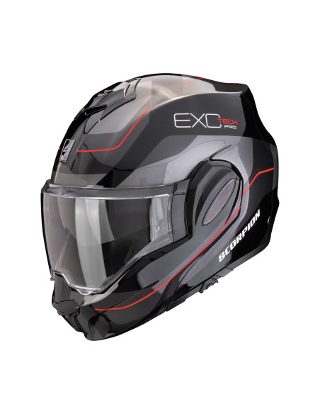SCORPION EXO-TECH EVO PRO COMMUTA BLACK/SILVER/RED FLIP-UP MOTO ŠALMAS