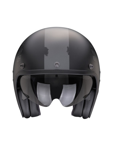 SCORPION BELFAST EVO SPADE MATT BLACK/SILVER ATVIRAS MOTO ŠALMAS