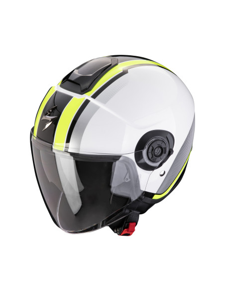 SCORPION EXO-CITY II VEL WHITE/NEON YELLOW ATVIRAS MOTO ŠALMAS