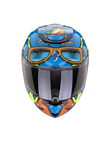 SCORPION EXO AIR FUN BLUE/ORANGE VAIKIŠKAS SPORTINIS/UŽDARAS MOTO ŠALMAS