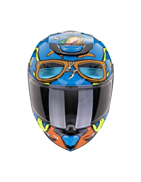 SCORPION EXO AIR FUN BLUE/ORANGE VAIKIŠKAS SPORTINIS/UŽDARAS MOTO ŠALMAS