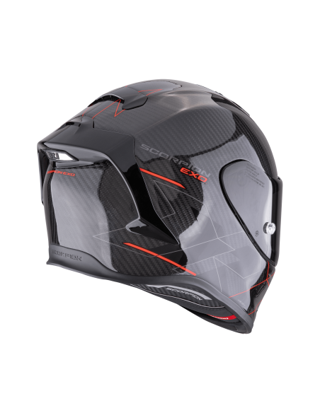 SCORPION EXO-R1 CARBON EVO AIR CYNERGY BLACK/RED SPORTINIS/UŽDARAS MOTO ŠALMAS
