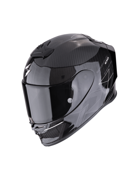 SCORPION EXO-R1 CARBON EVO AIR CYNERGY BLACK/WHITE SPORTINIS/UŽDARAS MOTO ŠALMAS