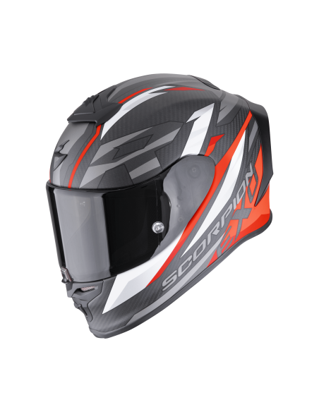 SCORPION EXO-R1 CARBON EVO AIR RUNNER MATT BLACK/RED SPORTINIS/UŽDARAS MOTO ŠALMAS