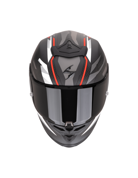 SCORPION EXO-R1 CARBON EVO AIR RUNNER MATT BLACK/RED SPORTINIS/UŽDARAS MOTO ŠALMAS