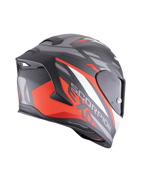 SCORPION EXO-R1 CARBON EVO AIR RUNNER MATT BLACK/RED SPORTINIS/UŽDARAS MOTO ŠALMAS