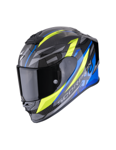 SCORPION EXO-R1 CARBON EVO AIR RUNNER BLACK/BLUE/NEON YELLOW SPORTINIS/UŽDARAS MOTO ŠALMAS