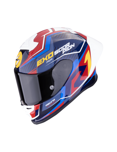 SCORPION EXO-R1 EVO AIR COUP BLUE/RED/YELLOW SPORTINIS/UŽDARAS MOTO ŠALMAS