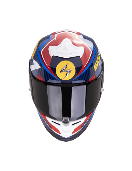 SCORPION EXO-R1 EVO AIR COUP BLUE/RED/YELLOW SPORTINIS/UŽDARAS MOTO ŠALMAS