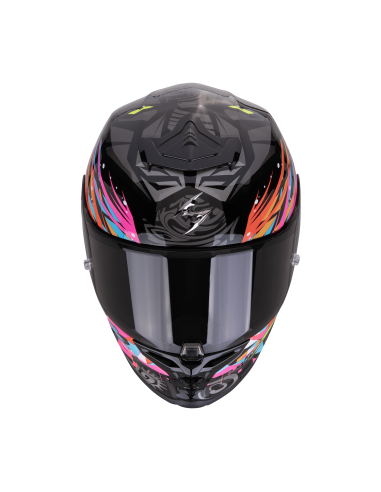SCORPION EXO-R1 EVO AIR SAVAGE BLACK/BLUE/PINK SPORTINIS/UŽDARAS MOTO ŠALMAS
