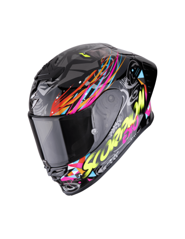 SCORPION EXO-R1 EVO AIR SAVAGE BLACK/BLUE/PINK SPORTINIS/UŽDARAS MOTO ŠALMAS