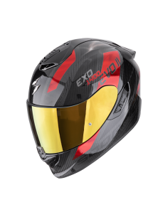 SCORPION EXO-1400 EVO II CARBON AIR PLATTED BLACK/RED SPORTINIS/UŽDARAS MOTO ŠALMAS