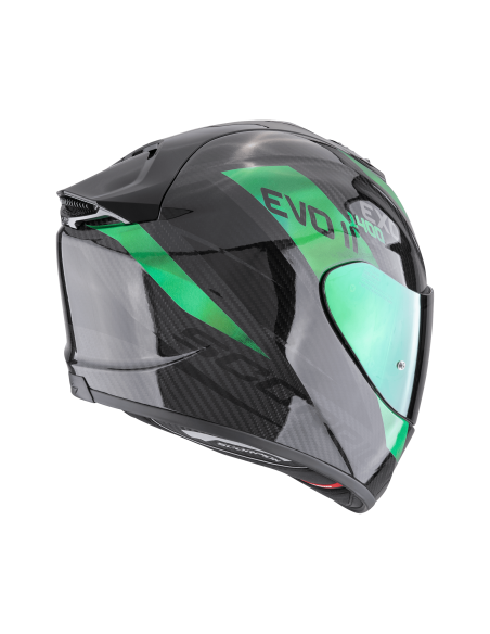 SCORPION EXO-1400 EVO II CARBON AIR PLATTED BLACK/GREEN SPORTINIS/UŽDARAS MOTO ŠALMAS