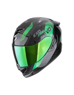 SCORPION EXO-1400 EVO II CARBON AIR PLATTED BLACK/GREEN SPORTINIS/UŽDARAS MOTO ŠALMAS