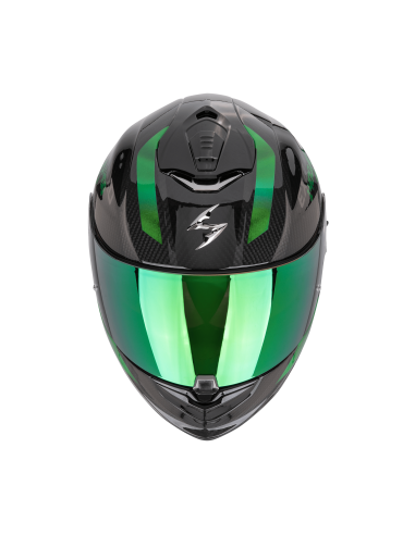 SCORPION EXO-1400 EVO II CARBON AIR PLATTED BLACK/GREEN SPORTINIS/UŽDARAS MOTO ŠALMAS
