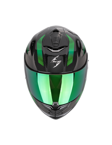 SCORPION EXO-1400 EVO II CARBON AIR PLATTED BLACK/GREEN SPORTINIS/UŽDARAS MOTO ŠALMAS