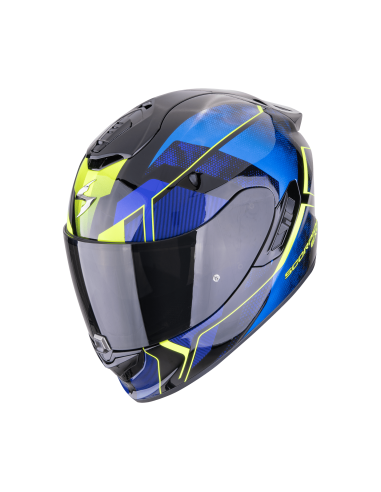 SCORPION EXO-1400 EVO II AIR INTENSIO BLACK/BLUE SPORTINIS/UŽDARAS MOTO ŠALMAS