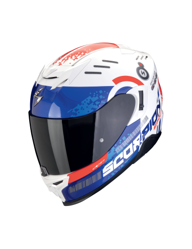 SCORPION EXO-520 EVO AIR TITAN WHITE/BLUE/RED SPORTINIS/UŽDARAS MOTO ŠALMAS