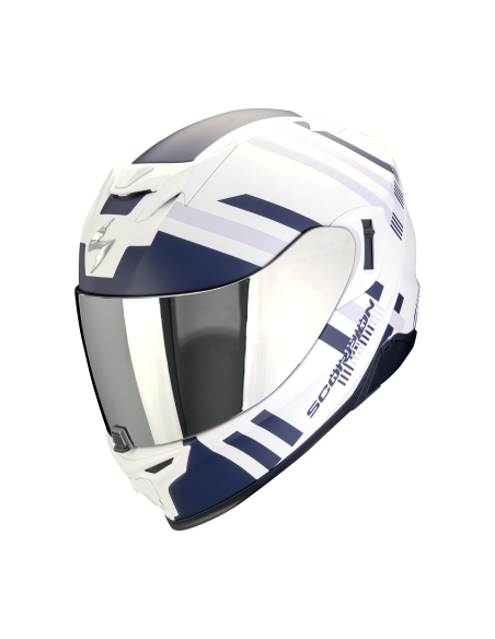 SCORPION EXO-520 EVO AIR BANSHEE WHITE/BLUE/PURPLE SPORTINIS/UŽDARAS MOTO ŠALMAS