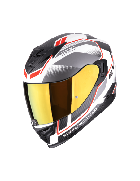 SCORPION EXO-520 EVO AIR LENA MATT WHITE/SILVER/RED SPORTINIS/UŽDARAS MOTO ŠALMAS