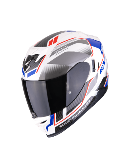 SCORPION EXO-520 EVO AIR LENA PEARL WHITE/BLUE SPORTINIS/UŽDARAS MOTO ŠALMAS