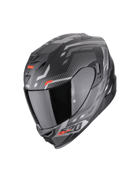 SCORPION EXO-520 EVO AIR RANKA MATT BLACK/SILVER/RED SPORTINIS/UŽDARAS MOTO ŠALMAS